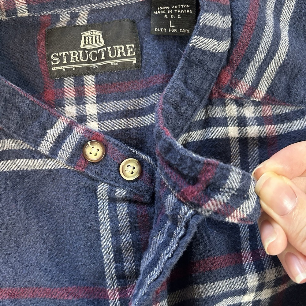 Vintage Structure Flannel Shirt Mens Large Plaid 100% Cotton 90s Grunge Shirt - Picture 8 of 11